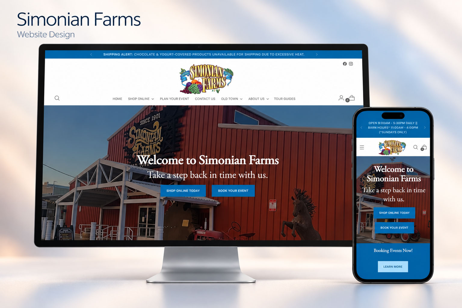 Simonian Farms website design by JP Solutions, shown on desktop and mobile